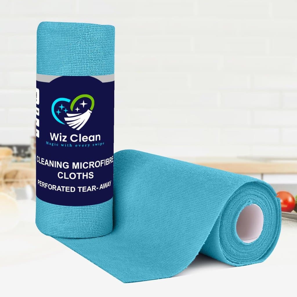 Wiz Clean 180GSM 30x30cm microfibre cloth roll in turquoise